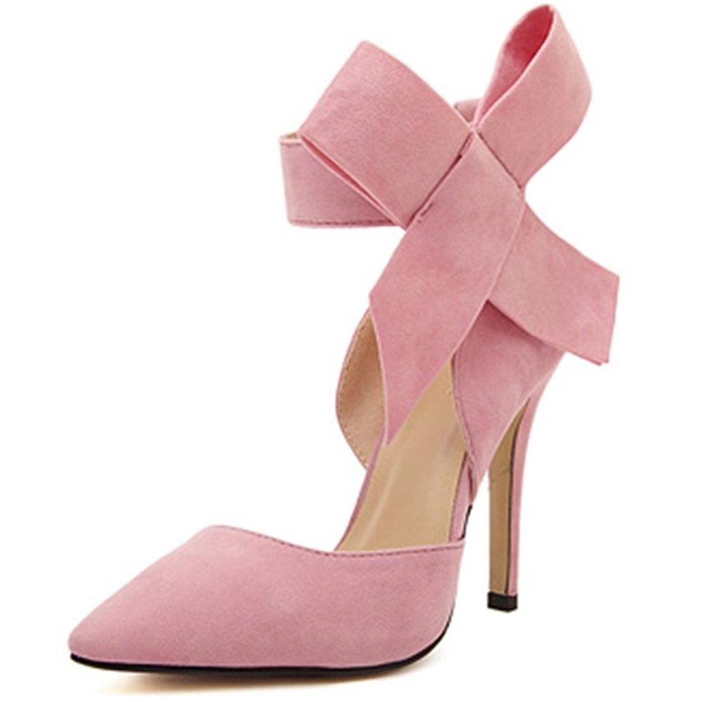 Pink Pointed-Toe Stiletto Heels with Ankle Bow - Picture 2 of 4
